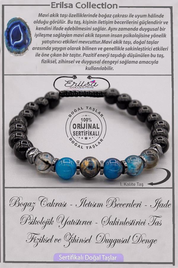 Sertifikalı AAA+ Kalite Gerçek Terahertz - Mavi Akik Taşı Bileklik - Ayarlamalı - Image 1