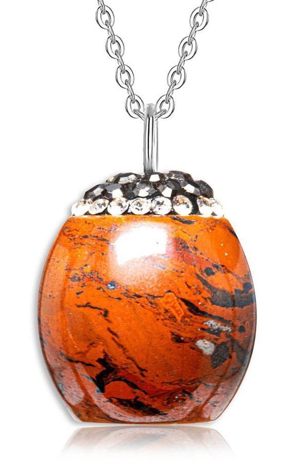 Doğal Kahverengi Desenli Jasper Taşı Kolye - Image 1