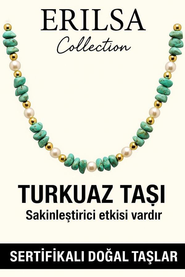 Sertifikalı Kırık Taşlı Model İnci - Firuze Taşı Kolye - (Turkuaz) - Image 1