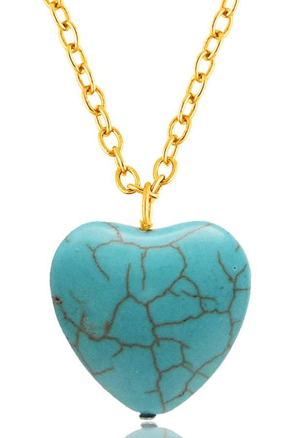 Sertifikalı Gold Kalp Model Firuze Taşı Kolye (Turkuaz Taşı) - Image 1