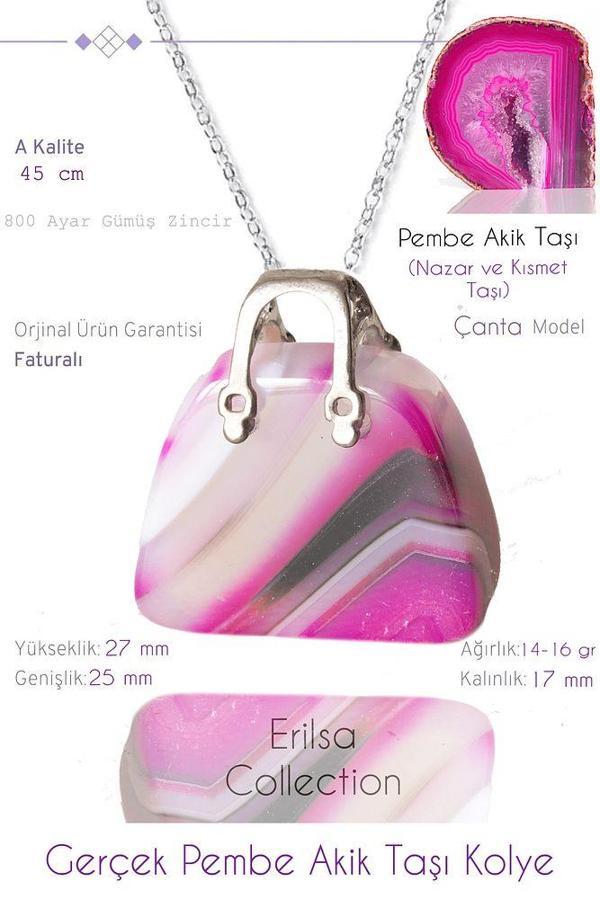 Sertifikalı Çanta Model Pembe Akik Taşı Kolye - Image 1