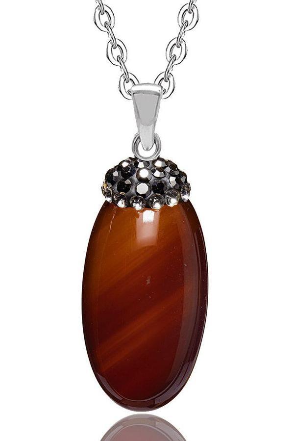 Sertifikalı Zirkon Taşlı Yemen Akik Doğal Taş Kolye - Image 1