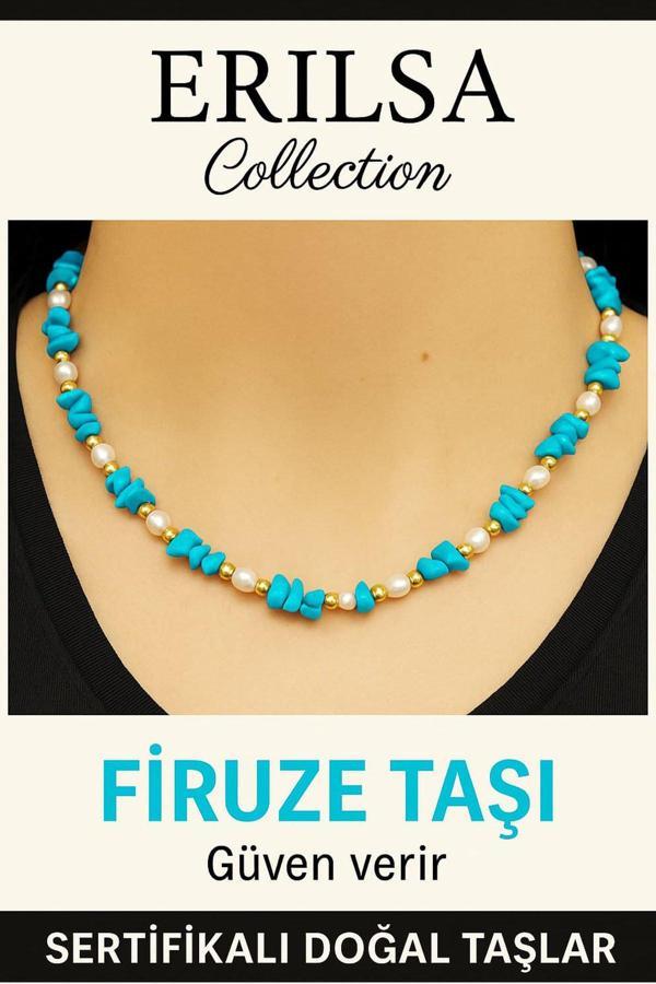 Sertifikalı Kırık Taşlı Model İnci – Firuze Taşı Kolye – Şifa ve Koruma Enerjisi - Image 1