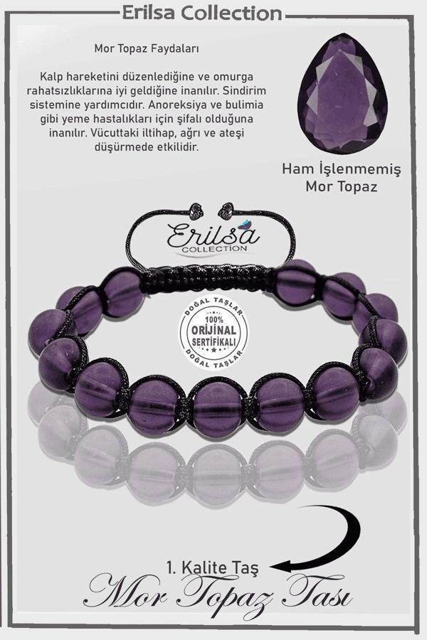 Sertifikalı AAA+ Ham İşlenmemiş Mor Topaz Taşı Bileklik - Ayarlamalı - Image 1