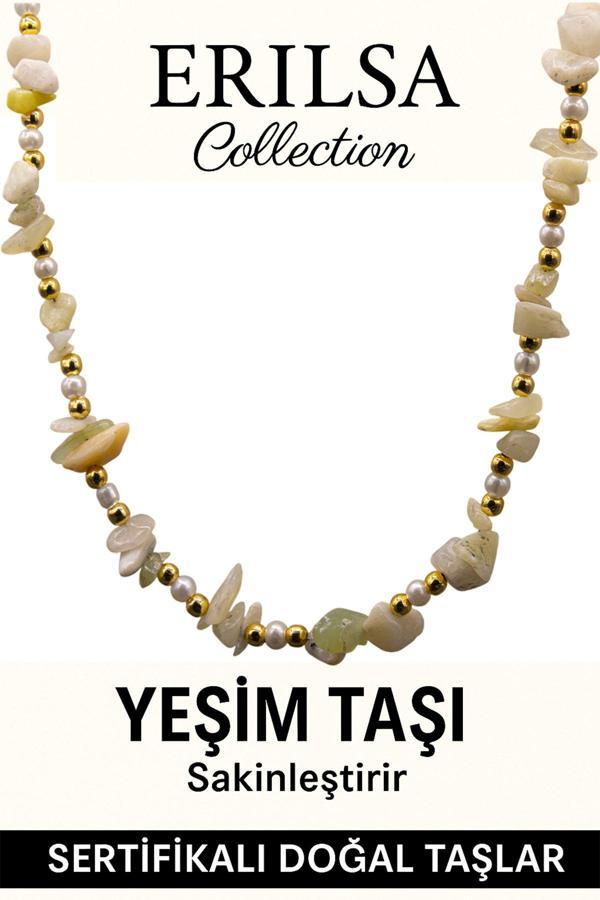Sertifikalı Kırık Taşlı Model İnci ve Yeşim Taşı Kolye - Image 1