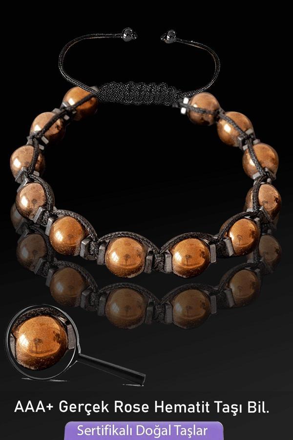 Sertifikalı Gerçek Rose Hematit Taşı Bileklik - Ayarlamalı - Image 1