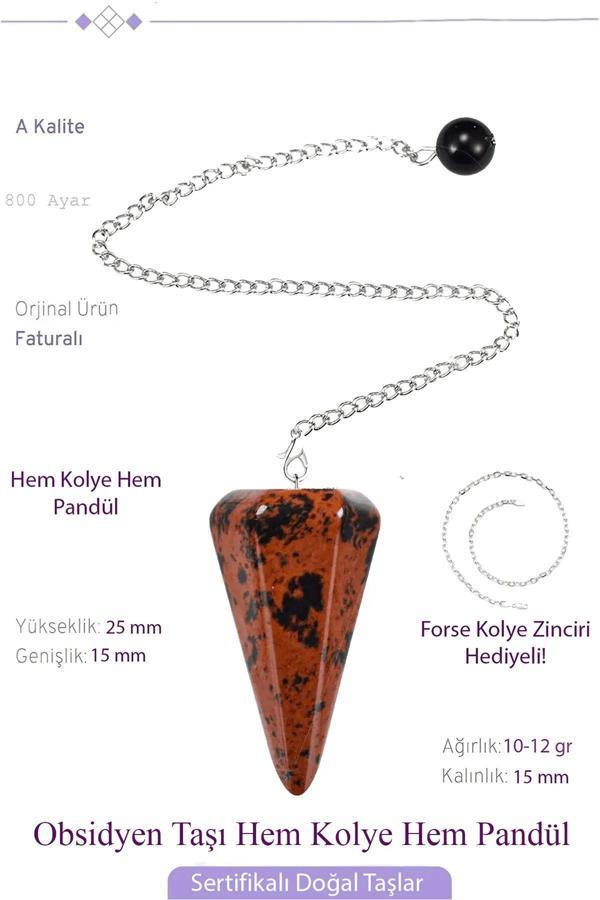 Sertifikalı Kahverengi Obsidyen Taşı Pandül Sarkaç Hem Pandül - Hem Kolye - Image 1