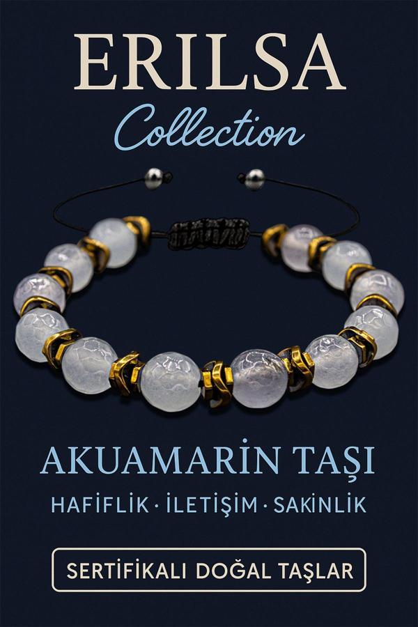 Sertifikalı Fasetli Hematit & Akuamarin Taşı Bileklik – Sakinlik, Güç ve Zihinsel Netlik - Image 1