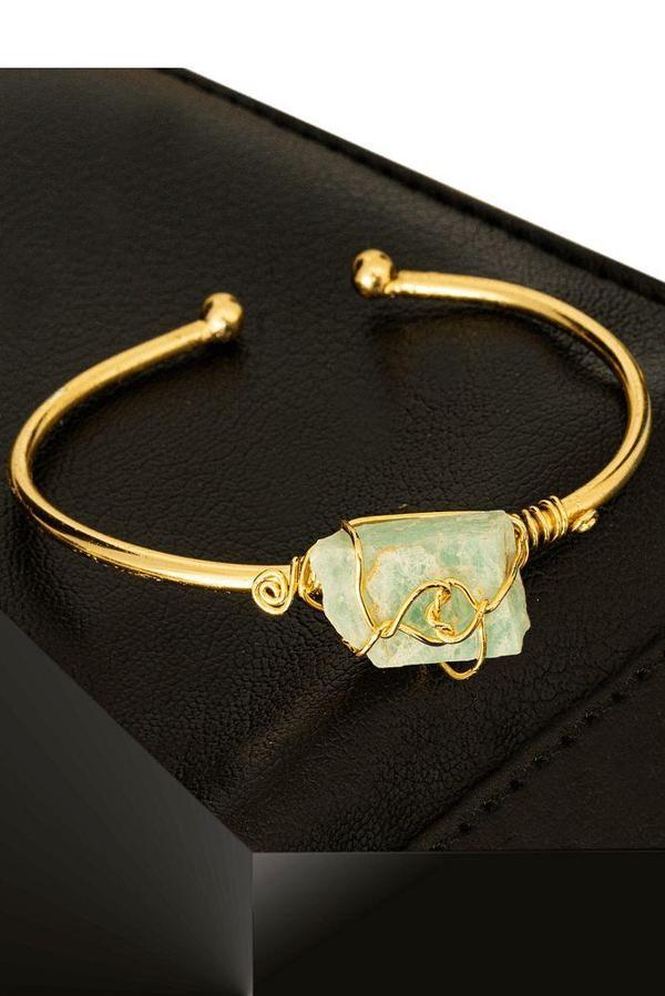 Sertifikalı Kelepçe Model Ayarlamalı Aaa Amazonit Taşı Bileklik - Kararmaz - Image 1