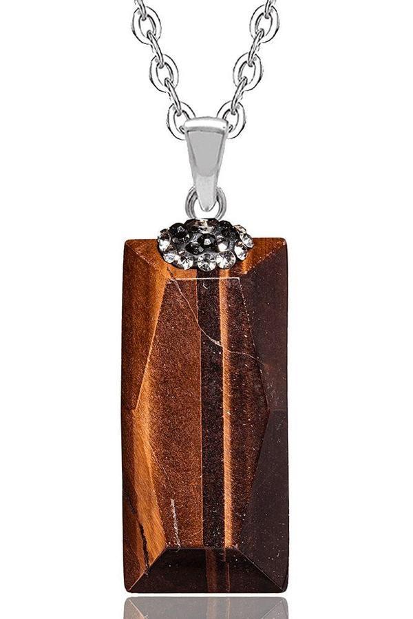 Sertifikalı Zirkon Taşlı Kahverengi Kaplan Gözü Doğal Taş Kolye - Image 1