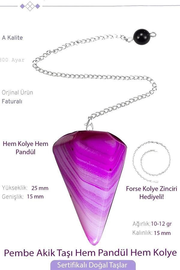Sertifikalı Pembe Akik Taşı Pandül Sarkaç Hem Pandül - Hem Kolye - Image 1