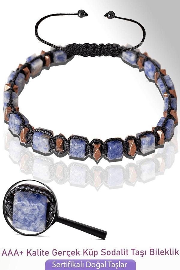 Sertifikalı Küp Model Sodalit Taşı Bileklik - Ayarlamalı - Image 1