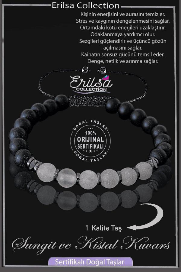 Sertifikalı Gerçek Ham İşlenmemiş Şungit - Kristal Kuvars Taşı Bileklik - Image 1