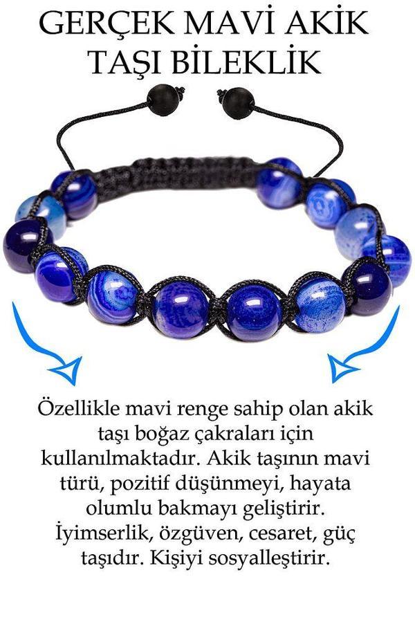 Sertifikalı Damarlı Mavi Akik Taşı Bileklik - Makrome - Image 1