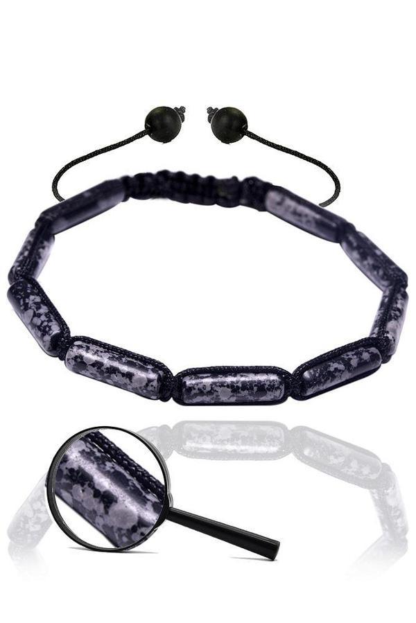 Sertifikalı Silindir Kesim Karlı Obsidyen Taşı Doğal Taş Bileklik - Image 1