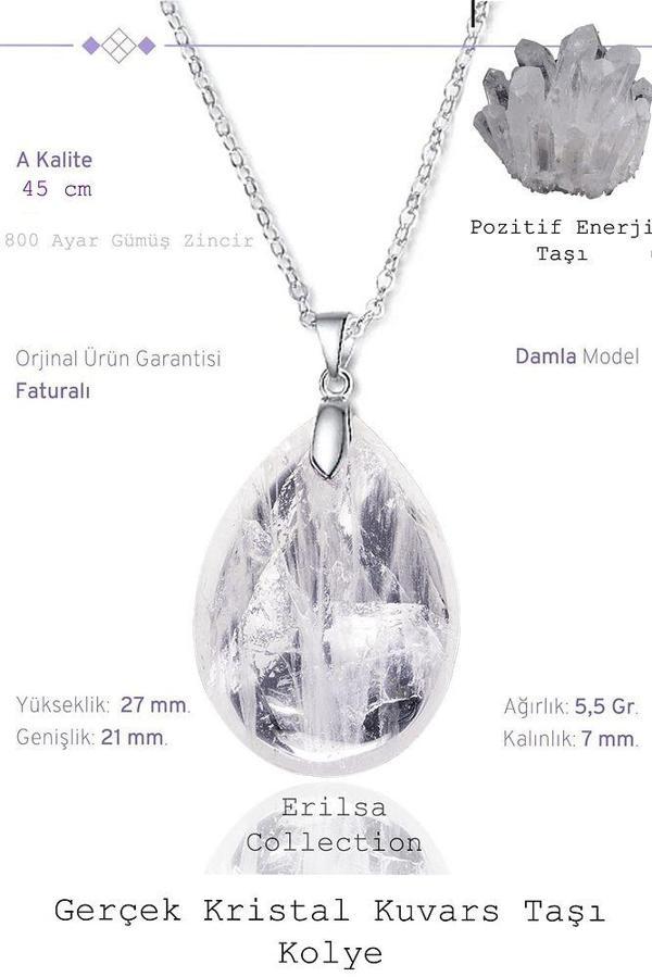 Sertifikalı Damla Model Kristal Kuvars Taşı Kolye (GÜMÜŞ APARATLI) - Image 1