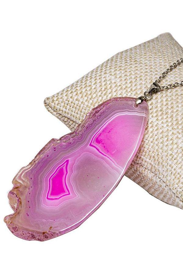 Sertifikalı Gümüş Aparatlı Doğal Pembe Akik Taşı Plaka Kolye - Image 1
