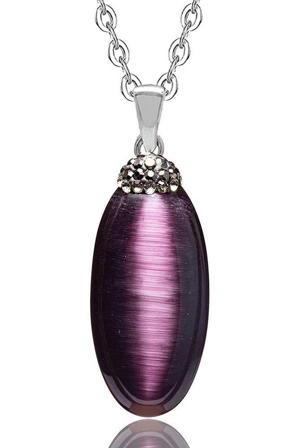 Sertifikalı Zirkon Taşlı Mor Akik Doğal Taş Kolye - Image 1