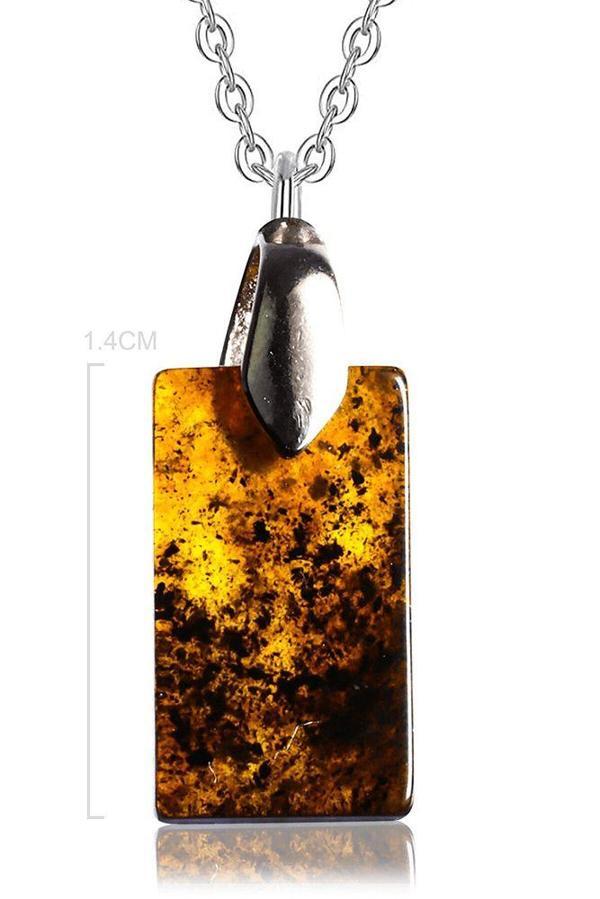 Toprak Fosilli Baltık Renk Doğal Damla Kehribar Kolye - Image 1