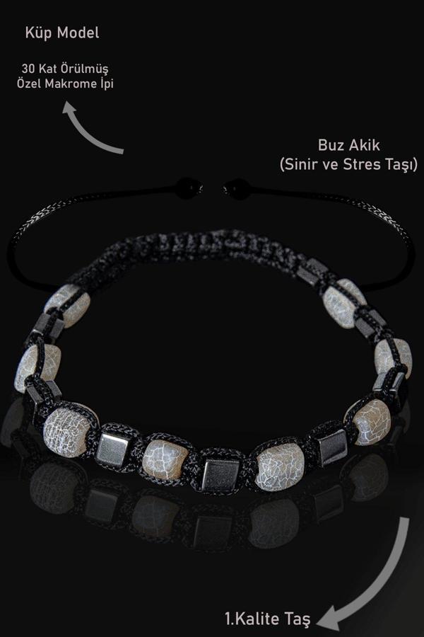 Sertifikalı Küp Model Terahertz - Gri Akik Taşı Bileklik - Ayarlamalı - Image 1