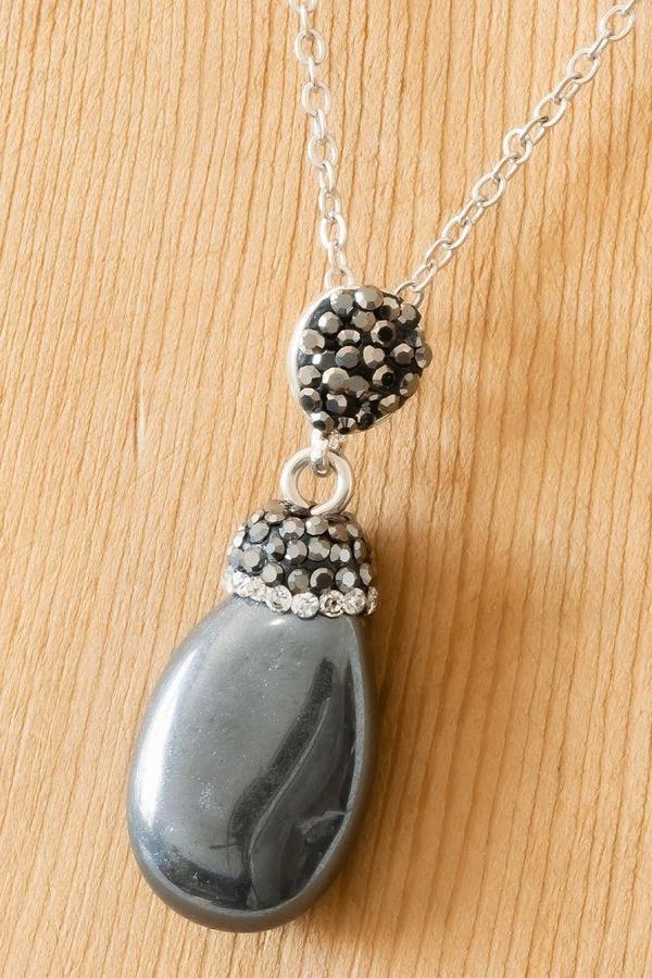 Sertifikalı Zirkon Taşlı Ham Hematit Taşı Kolye (1.Kalite) - Image 1