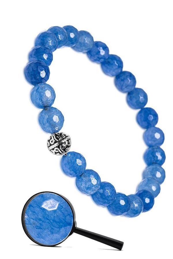 Sertifikalı Gümüş Aparat Fasetli Doğal Mavi Akik Taşı Bileklik - Image 1