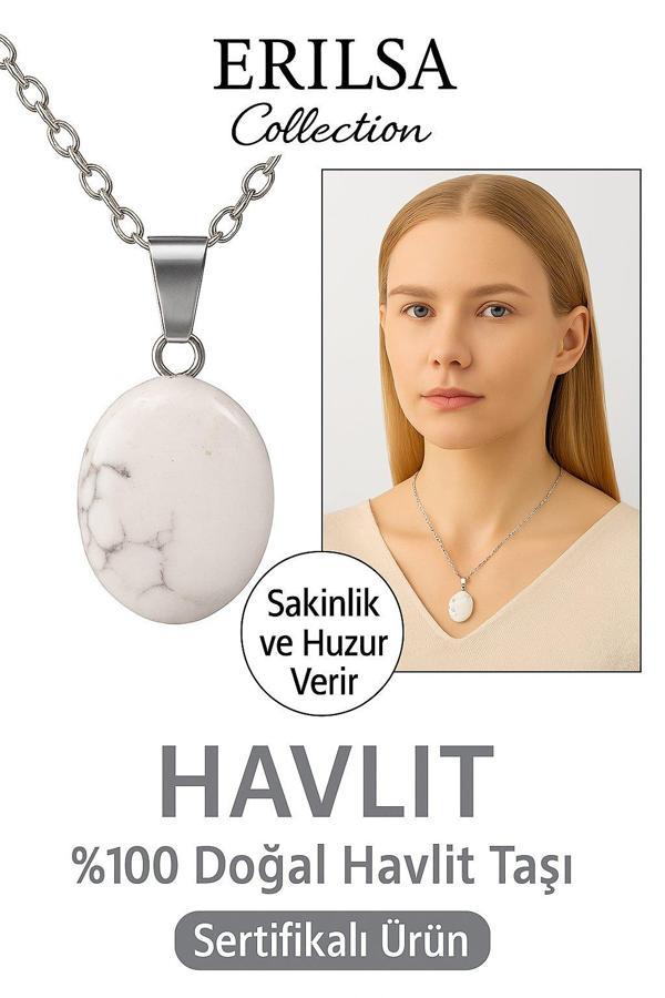 Sertifikalı Oval AAA+ Beyaz Havlit Taşı Doğal Taş Kolye – Stresi Azaltır ve İçsel Sükunet Sağlar - Image 1