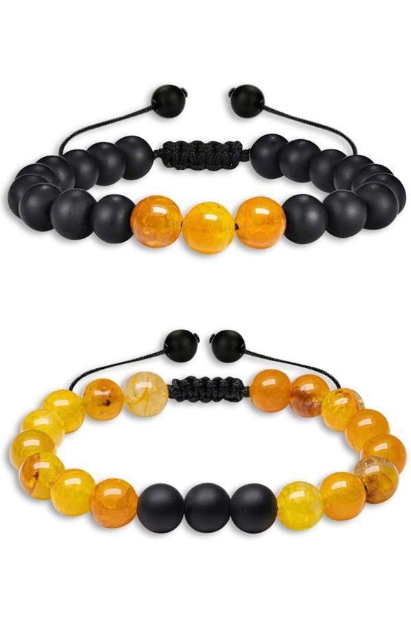 Doğal Damarlı Turuncu Akik Taşı Doğaltaş Bileklik Seti - Image 1