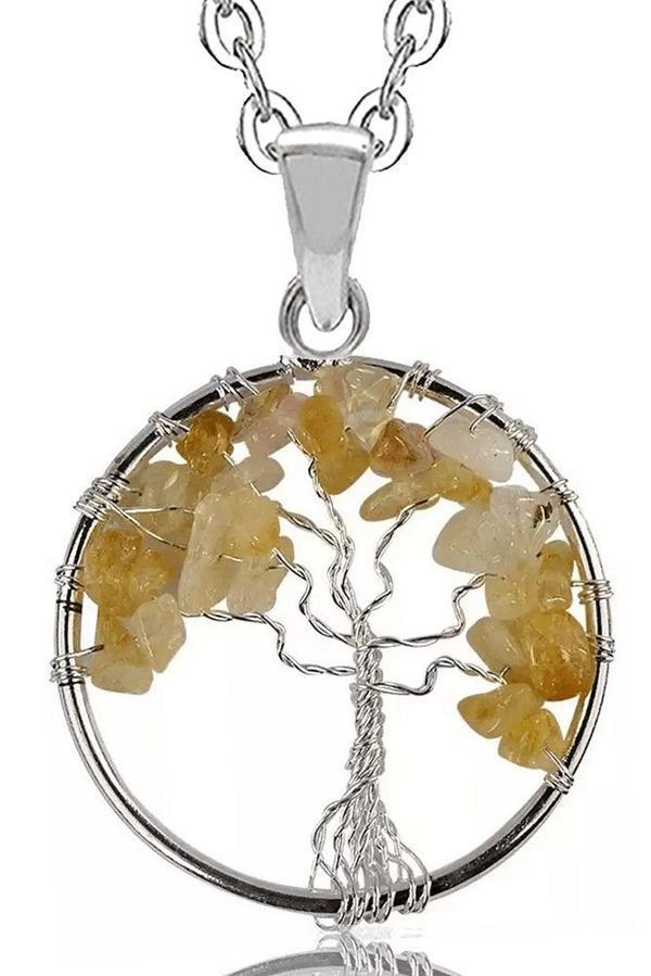 Sertifikalı Doğal Sitrin Taşı Hayat Ağacı Kolye - Image 1