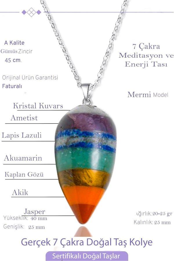 Sertifikalı Mermi Model Ametist Kaplan Gözü Lapis Akuamarin Jasper Akik Aventurin 7 Çakra Kolye - Image 1