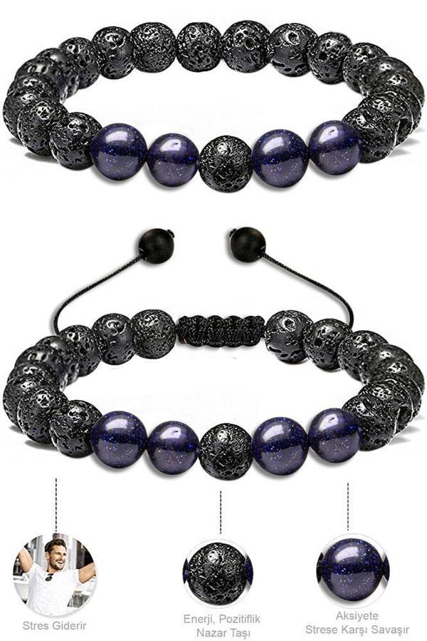 Sertifikalı Doğal Volkanik Lav Mavi Yıldız Taşı Bileklik Seti - Image 1