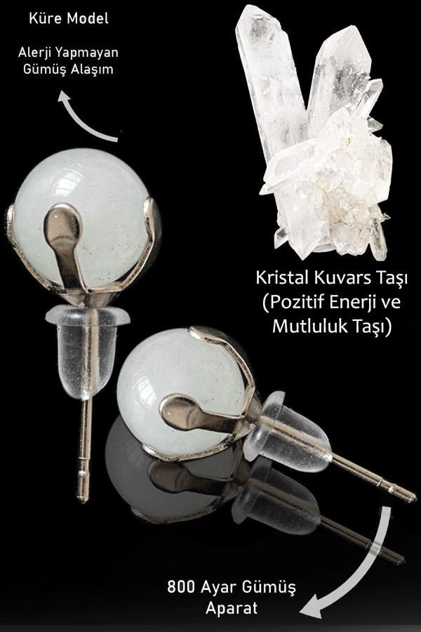 Sertifikalı Orijinal Gerçek Kristal Kuvars Taşı Nokta Doğal Taş Küpe - Image 1