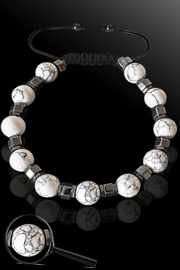 Sertifikalı Silver Hematitli 8 Mm Doğal Havlit Taşı Bileklik - Ayarlamalı - Image 1