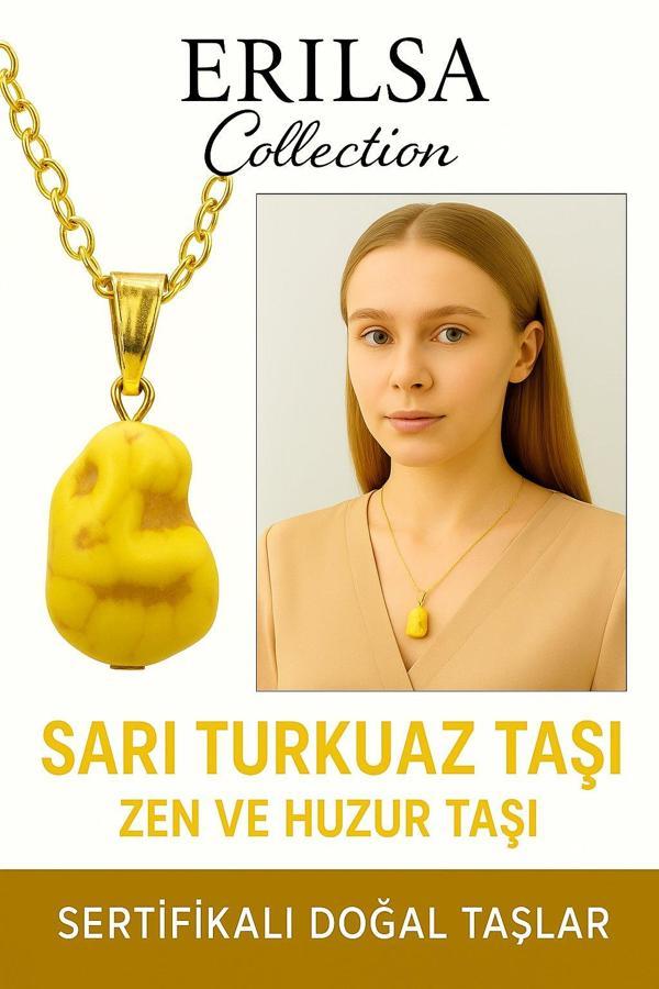 Sertifikalı Sarı Renkli Ham İşlenmemiş Sarı Turkuaz Taşı Kolye – Doğal Enerji, Şans ve Ruhsal Koruma - Image 1