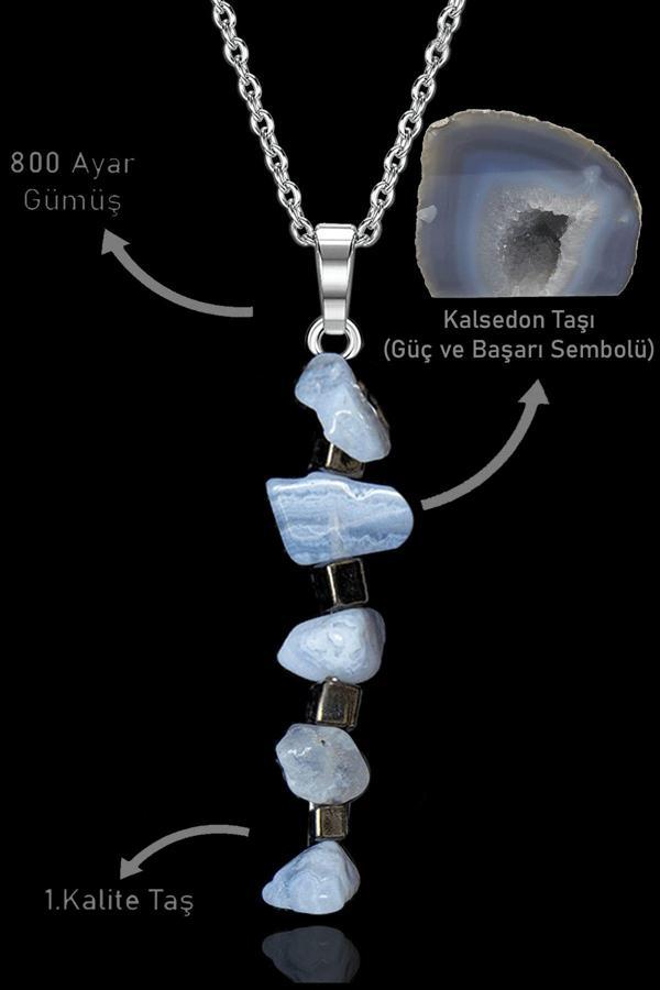 Sertifikalı Kırık Taşlı Model Kalsedon Taşı Kolye - Image 1