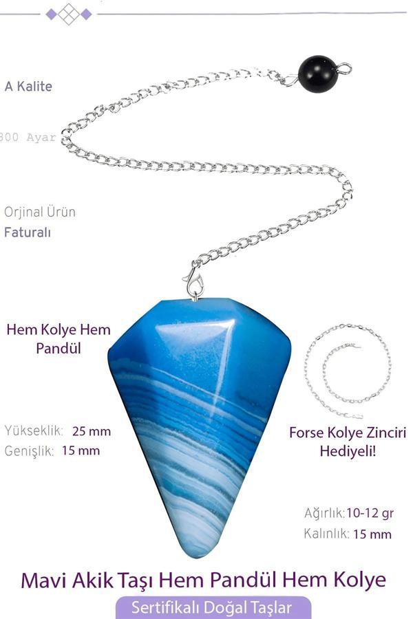 Sertifikalı Mavi Akik Taşı Pandül Sarkaç Hem Pandül - Hem Kolye - Image 1