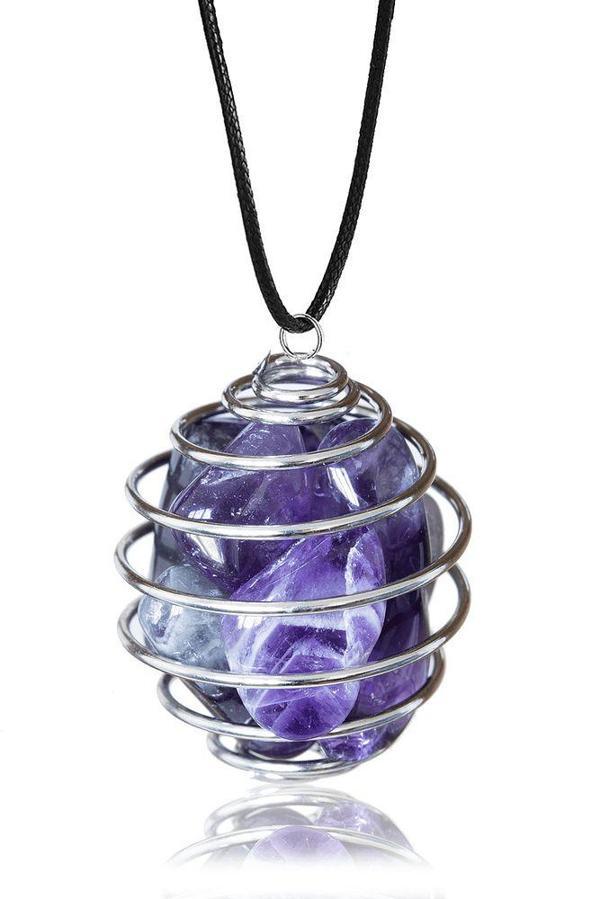 Sertifikalı Tel Sargılı Kafes Model Ametist Taşı Kolye - Image 1