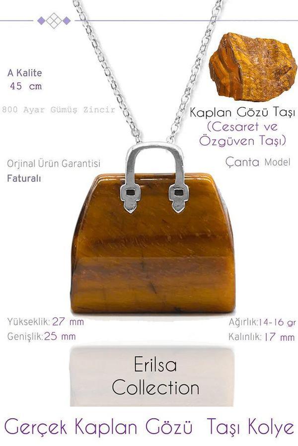 Sertifikalı Çanta Model Kaplan Gözü Taşı Kolye - Image 1