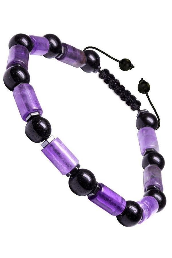 Sertifikalı Yüksek Kalite Doğal Ametist Oniks Hematit Taşı Bileklik - Image 1