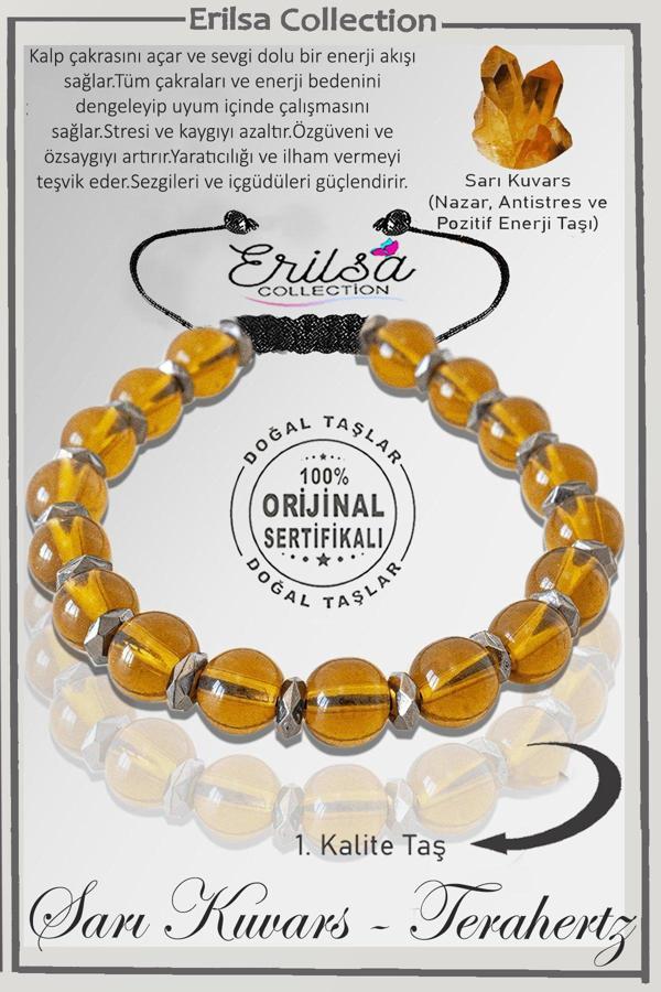 Sertifikalı Fasetli Hematit - Sarı Limon Kuvars Taşı Bileklik- Ayarlamalı - Image 1