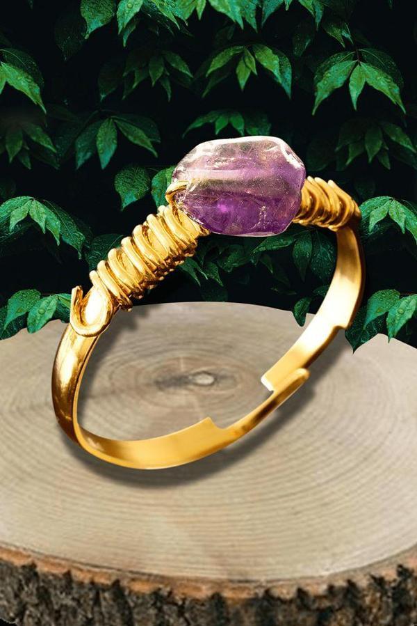 Sertifikalı Kırık Taşlı Gold Model Ametist Taşı Yüzük - Ayarlamalı - Image 1