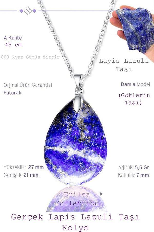 Sertifikalı Damla Model Lapis Lazuli Taşı Kolye (GÜMÜŞ APARATLI) - Image 1