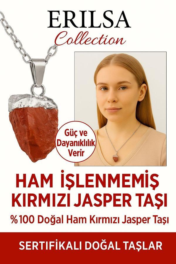 Sertifikalı Ham İşlenmemiş Kırmızı Jasper Taşı Kolye – Dayanıklılık, Güç ve Topraklanma Taşı - Image 1
