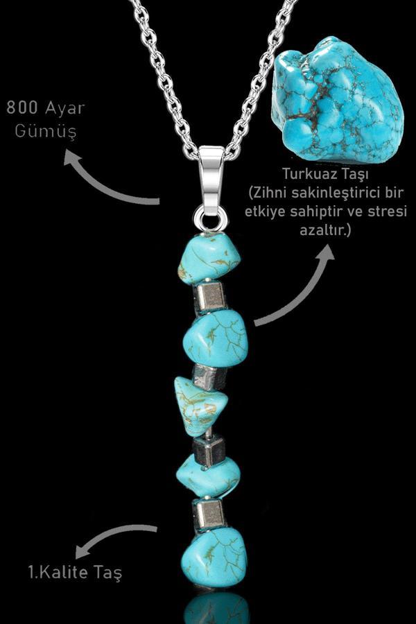 Sertifikalı Kırık Taşlı Model Turkuaz Taşı Kolye - Image 1