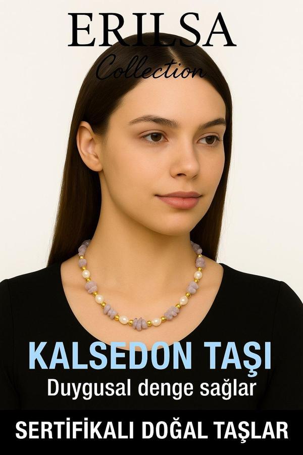 Sertifikalı Kırık Taşlı Model İnci - Kalsedon Taşı Kolye - Image 1