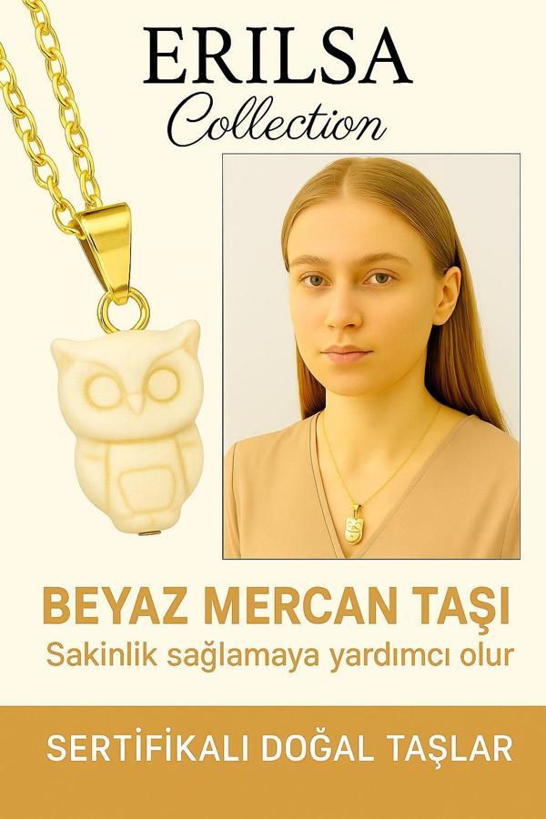Sertifikalı Baykuş Model Beyaz Mercan Taşı Kolye – Bilgelik, Saflık ve Ruhsal Koruma Taşı - Image 1