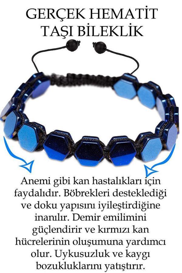 Sertifikalı Altıgen Mavi Hematit Taşı Bileklik - Makrome - Image 1