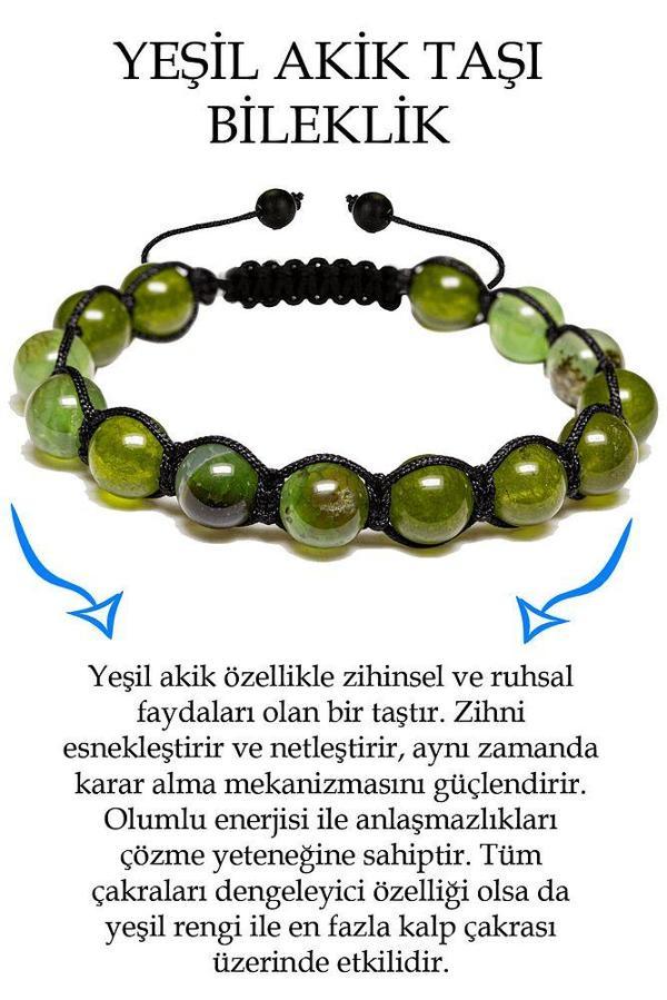 Sertifikalı Fıstık Yeşili Akik Taşı Bileklik - Makrome - Image 1