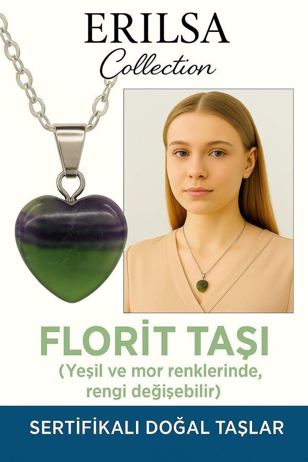Sertifikalı Kalp Model Yeşil ve Mor Florit Kolye – Zihinsel Berraklık ve Enerji Dengeleyici Taş - Image 1