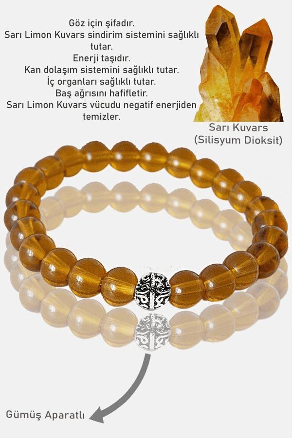 Sertifikalı AAA+ Sarı Limon Kuvars Taşı Bileklik - Gümüş Aparatlı - Image 1